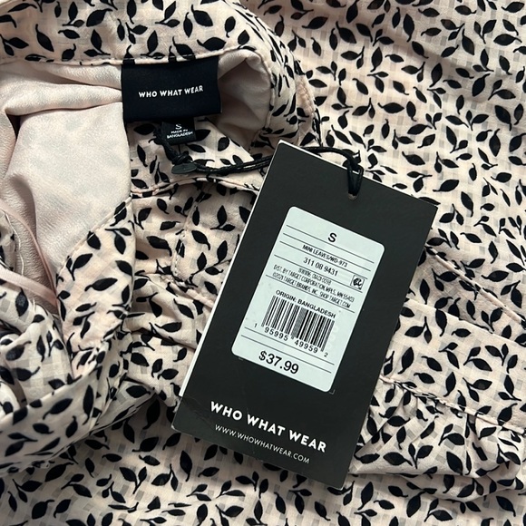 D12- NWT Who What Wear Bishop Pink Black Leaves Ruffles Dress Size Small - Picture 14 of 14